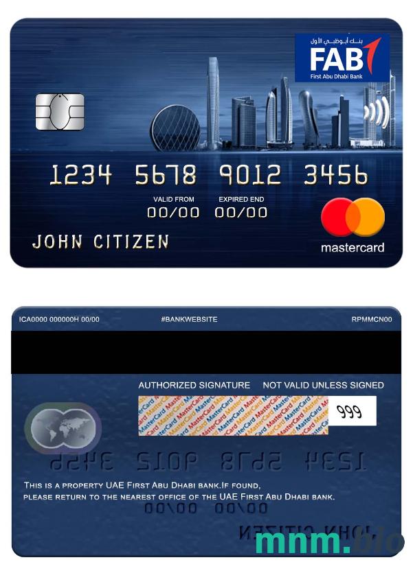 UAE First Abu Dhabi bank przykład karty mastercard w formacie PSD